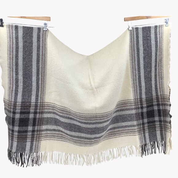 Alafoss Other - Vintage Alafoss Super Light Plaid Throw Blanket 100% Virgin Wool Ivory & Gray